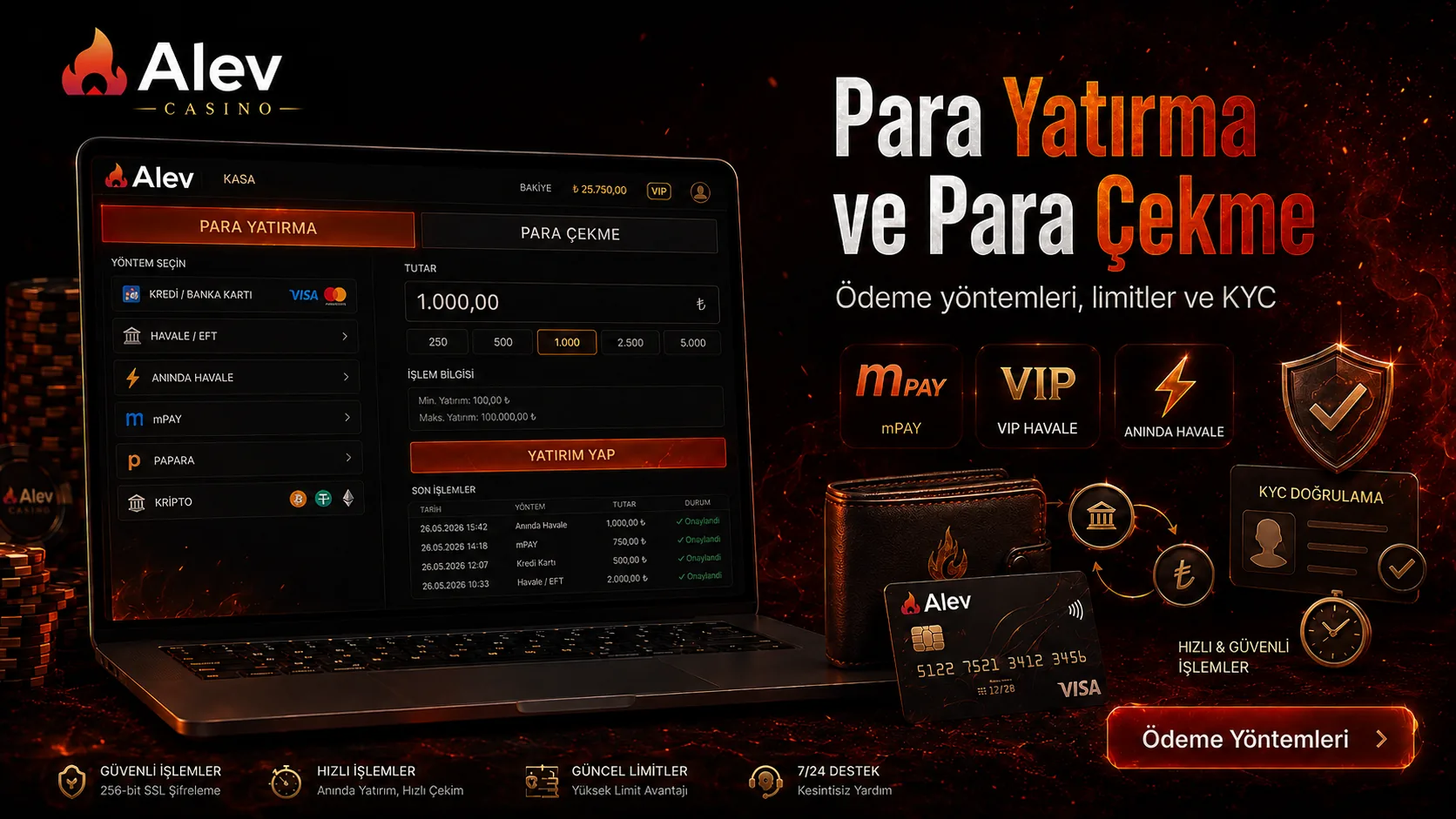 Alev Casino Para Yatırma ve Para Çekme