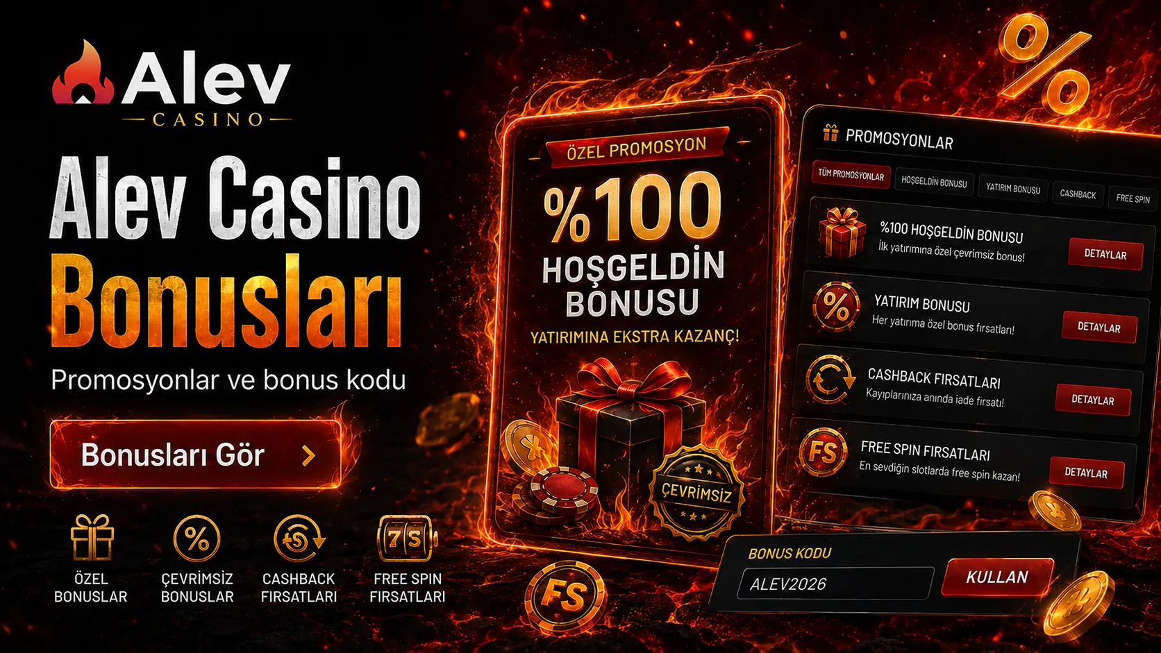 Alev Casino Bonusları ve Promosyon Kodu